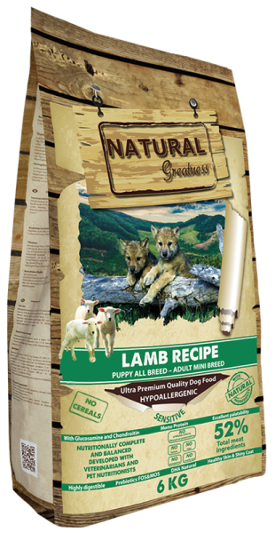 NATURAL Greatness - Lamb Sensitive - Mini Starter Puppy Adult Mini - Суха храна за куче от малките породи, за бебета, майки и всички възрасти
