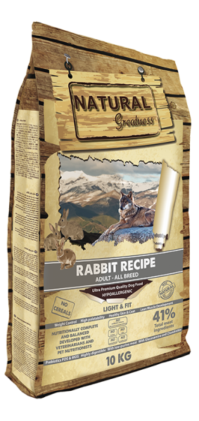 NATURAL Greatness Rabbit Recipe Light and Fit - суха храна за израстнали кучета с наднормено тегло от всички породи рецепта със заек