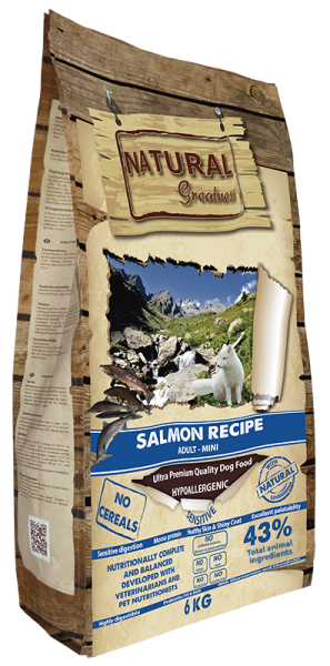 NATURAL Greatness Salmon Recipe Sensitive Adult Mini - Суха храна за израснали кучета от малки породи със Сьомга
