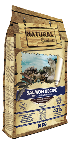 Natural Greatness Salmon Recipe Sensitive Adult Medium and Large - суха храна за израстнали кучета от средни и големи породи рецепта със сьомга