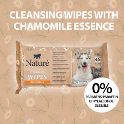 NATURÉ CLEANING WIPES CHAMOMILLE 40бр - Почистващи кърпички за кучета и котки с лайка