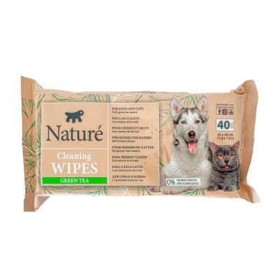 NATURÉ CLEANING WIPES GREEN TEA 40бр - Почистващи кърпички за кучета и котки със зелен чай