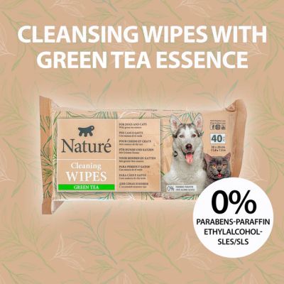 NATURÉ CLEANING WIPES GREEN TEA 40бр - Почистващи кърпички за кучета и котки със зелен чай