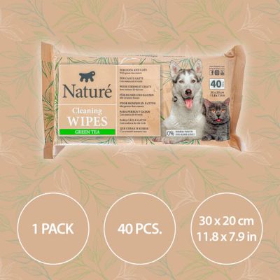 NATURÉ CLEANING WIPES GREEN TEA 40бр - Почистващи кърпички за кучета и котки със зелен чай