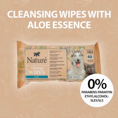 NATURÉ CLEANING WIPES ALOE 40бр - Почистващи кърпички за кучета и котки с алое