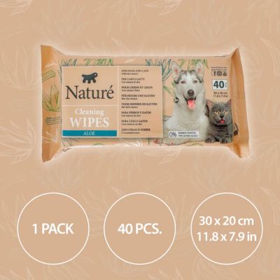 NATURÉ CLEANING WIPES ALOE 40бр - Почистващи кърпички за кучета и котки с алое