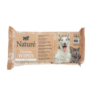 NATURÉ CLEANING WIPES TALC 40бр - Почистващи кърпички за кучета и котки с талк