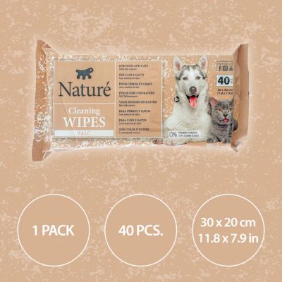 NATURÉ CLEANING WIPES TALC 40бр - Почистващи кърпички за кучета и котки с талк
