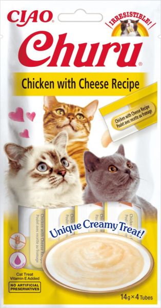  Inaba - Churu Puree - Лакомство за котки нежен крем с пиле и сирене 4 бр в опаковка х 14гр