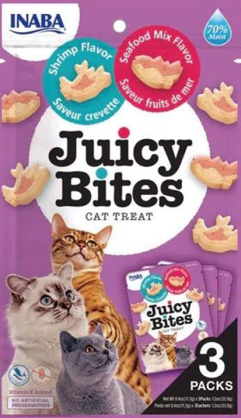Inaba - Juicy Bites - лакомство за котки джобчета мек пълнеж със скариди и морски дарове 3бр х 11.3гр