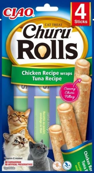 Inaba Churu Rolls Chicken with Tuna - Лакомство за котка пилешко руло с крем от риба тон 4 бр