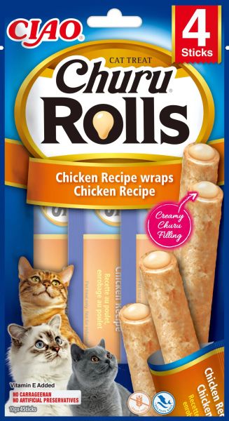 Inaba Ciao Churu Rolls – лакомство за котка с пиле пръчици с пълнеж от крем пиле