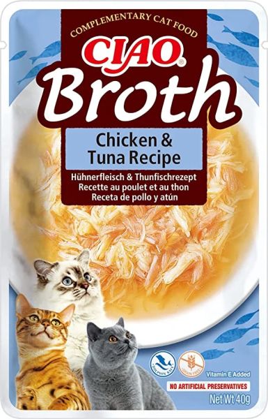 Inaba Chicken Broth with Tuna - Пауч за котка пилешки бульон с риба тон 40 гр