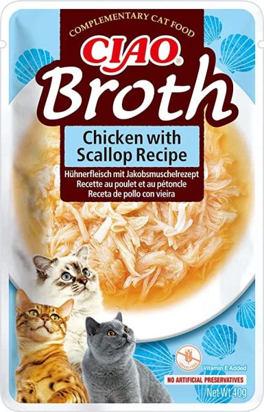 Inaba Chicken Broth with Scallop - Пауч за котка пилешки бульон с миди 40 гр