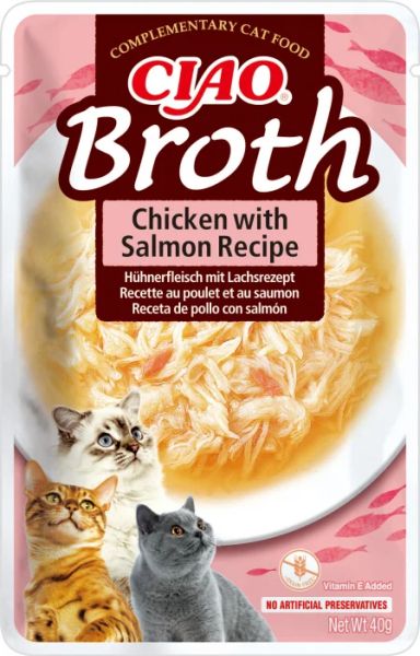 Inaba Chicken Broth with Salmon - Пауч за котка пилешки бульон със сьомга 40 гр