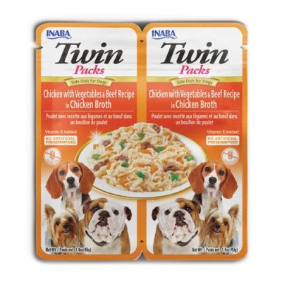 Inaba Twin Pack Chicken with Vegetables and Beef Recipe in Chicken Broth - Пауч за куче с пиле, телешко и зеленчуци в пилешки бульон 2x40 г