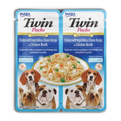 Inaba Twin Chicken with Vegetables and Cheese Recipe in Chicken Broth - Пауч за куче с пиле, сирене и зеленчуци в пилешки бульон 2x40 г