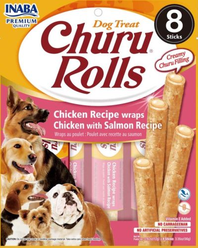Inaba - Churu rolls - лакомство за куче пилешко руло с крем от пиле и сьомга 8бр х 12гр