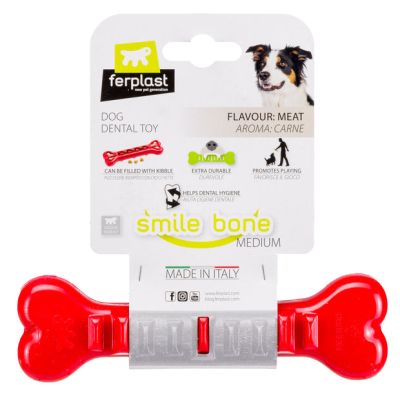 Ferplast SMILE BONE M - Зъбна играчка за кучета, кост, пълнима с гранули червен