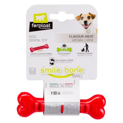 Ferplast SMILE BONE S - Зъбна играчка за кучета, кост, пълнима с гранули червен