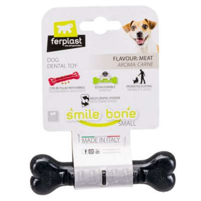 Ferplast SMILE BONE S - Зъбна играчка за кучета, кост, пълнима с гранули черен