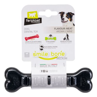 Ferplast SMILE BONE М - Зъбна играчка за кучета, кост, пълнима с гранули черен