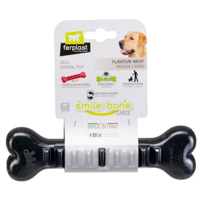 Ferplast SMILE BONE L - Зъбна играчка за кучета, кост, пълнима с гранули черен