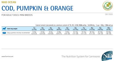 N&D PUMPKIN CODFISH&ORANGE ADULT MINI - пълноценна храна с тиква за кучета в зряла възраст над 1г. от дребни породи с риба треска и портокал