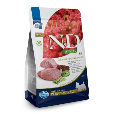N&D QUINOA WEIGHT MANAGEMENT ADULT MINI LAMB, BROCCOLI 0.8КГ – пълноценна храна с киноа за кучета в зряла възраст над 1г. за контрол на теглото с агнешко и броколи