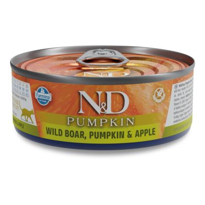 N&D CAT BOAR & PUMPKIN & APPLE 70ГР – за котки над 1г., с глиган, тиква и ябълка