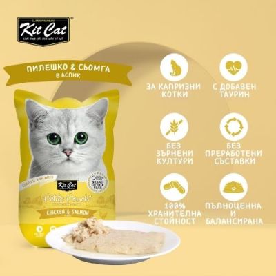 KIT CAT Pouch Chicken & Salmon 70g - ПАУЧ Пилешко и сьомга в аспик (желе)																																																																																																																																																																													