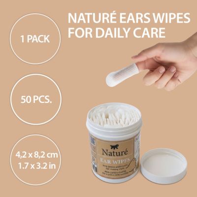 NATURÉ EAR WIPES 50 бр.- Мокри кърпички /напръстник/ за почистване на уши за кучета и котки. 