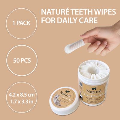 NATURÉ TEETH WIPES 50 бр.- Мокри кърпички /напръстник/ за почистване на зъби за кучета и котки