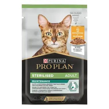 PURINA® PRO PLAN® STERILISED, 85гр пауч за кастрирани котки в зряла възраст, с пиле