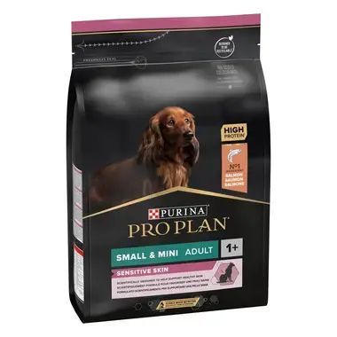 PURINA® PRO PLAN® Dog Small & Mini Adult SENSITIVE SKIN за кучета в зряла възраст от дребни и мини породи с чувствителна кожа, суха храна, с високо съдържание на сьомга