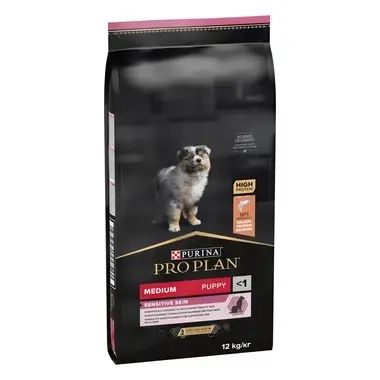 PURINA® PRO PLAN® Dog Medium Puppy SENSITIVE SKIN за малки кученца от средни породи с чувствителна кожа, суха храна, Iс високо съдържание на сьомга