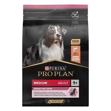 PURINA® PRO PLAN® Medium Adult Sensitive Skin за кучета в зряла възраст от средни породи с чувствителна кожа, суха храна, с високо съдържание на сьомга