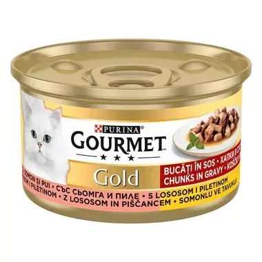 Gourmet Gold хапки в сос пиле и сьомга 85g 