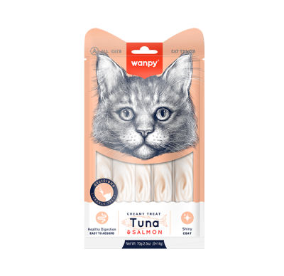 Wanpy Cat кремообразно лакомство за котки с риба тон и сьомга 5 х 14 г