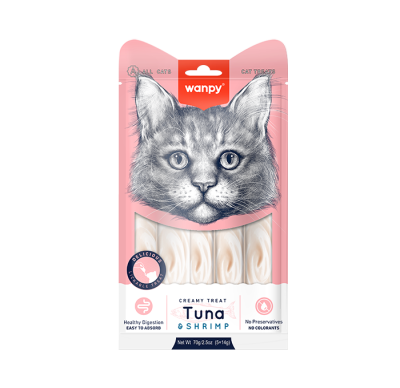 Wanpy Cat кремообразно лакомство за котки с риба тон и скариди 5 х 14 г