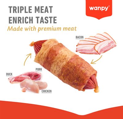 Wanpy Pigs - лакомства за кучета, сармички с пилешко, патешко и свинско, 100 г