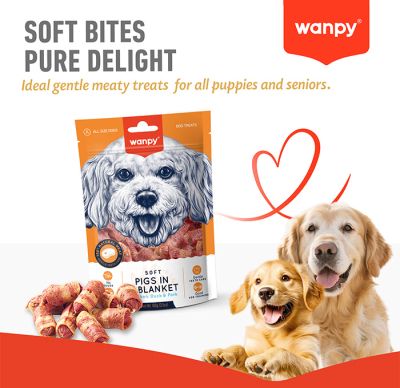 Wanpy Pigs - лакомства за кучета, сармички с пилешко, патешко и свинско, 100 г