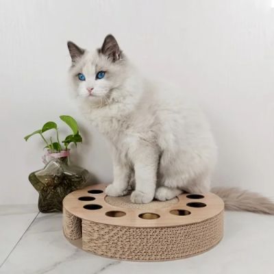 anipro Драскалка за котки малък кръг дървен, 33х33х4.5 см