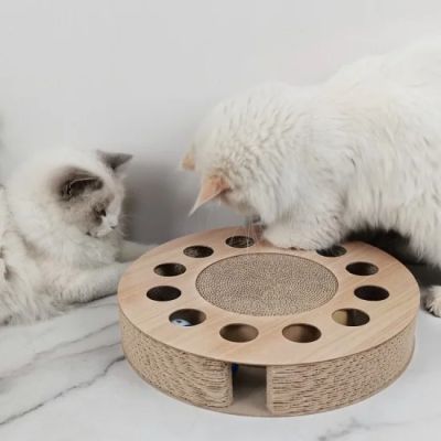 anipro Драскалка за котки малък кръг дървен, 33х33х4.5 см