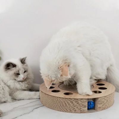 anipro Драскалка за котки малък кръг дървен, 33х33х4.5 см