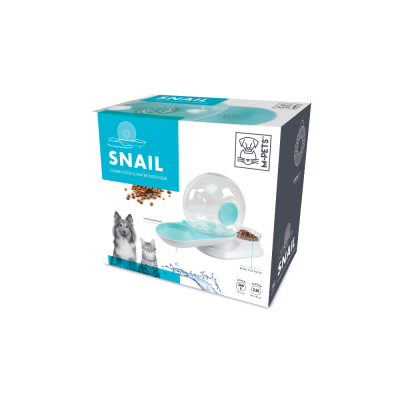 M-Pets - SNAIL COMBI Food & Water Dispenser - комбинирана хранилка и поилка за куче или котка Охлюв 2.8 л синя