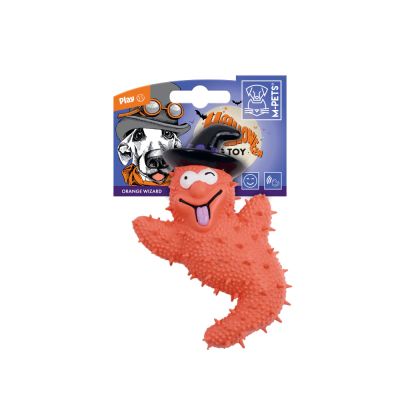 M-pets Halloween Dog Toy Orange Wizard - Играчка за куче латексов Оранжев магьосник с пискун