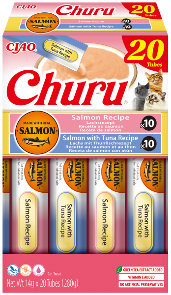Inaba Churu Salmon & Tuna Variety – кремообразни лакомства за котки със сьомга и риба тон 20 x 14гр