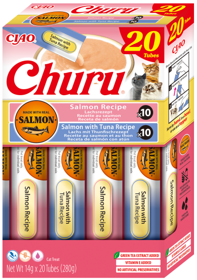 Inaba Churu Salmon & Tuna Variety – кремообразни лакомства за котки със сьомга и риба тон 20 x 14гр