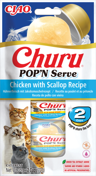 Inaba Churu POP’N SERVE Chicken with Scallop Recipe – меко желе лакомство за котки с пиле и миди 2 x 35гр